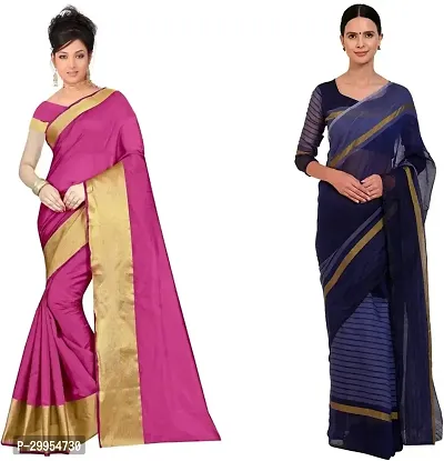 Stylish Fancy Cotton Silk Saree With Blouse Piece For Women Pack Of 2-thumb0