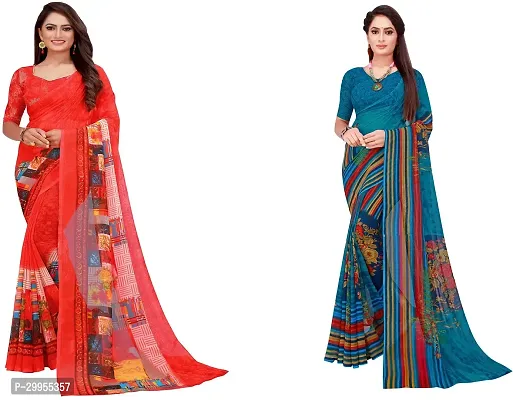 Stylish Fancy Georgette Saree With Blouse Piece For Women Pack Of 2