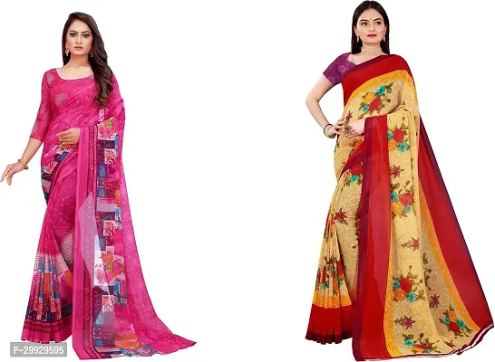 Stylish Fancy Georgette Saree With Blouse Piece Combo For Women Pack Of 2-thumb0