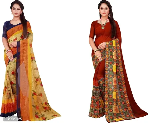 Stylish Fancy Georgette Saree With Blouse Piece Combo For Women Pack Of 2-thumb0