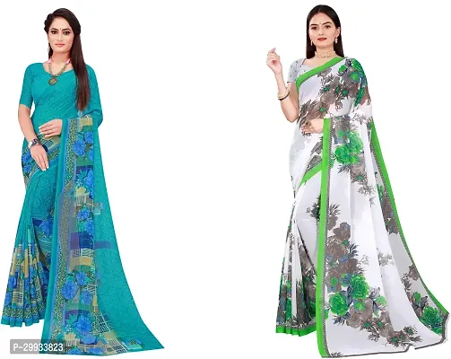 Stylish Fancy Georgette Saree With Blouse Piece Combo For Women Pack Of 2-thumb0