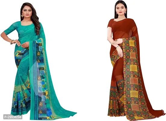 Stylish Fancy Georgette Saree With Blouse Piece Combo For Women Pack Of 2-thumb0