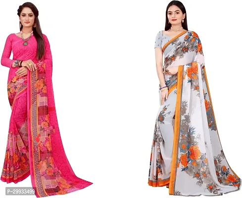 Stylish Fancy Georgette Saree With Blouse Piece Combo For Women Pack Of 2