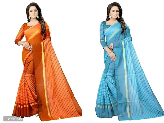 Stylish Fancy Cotton Silk Saree With Blouse Piece Combo For Women Pack Of 2-thumb0