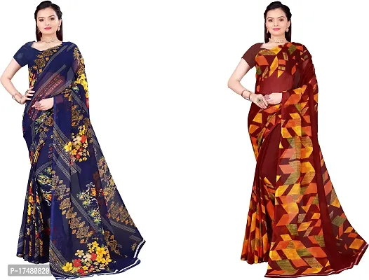 Women Stylish Georgette Printed Saree with Blouse piece