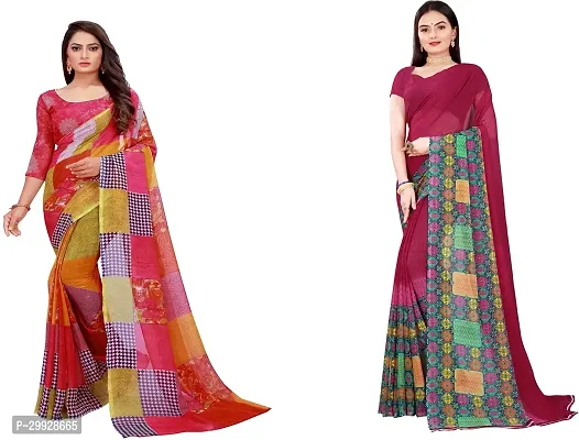 Stylish Fancy Georgette Saree With Blouse Piece Combo For Women Pack Of 2-thumb0