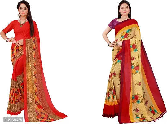 Stylish Fancy Georgette Saree With Blouse Piece Combo For Women Pack Of 2-thumb0