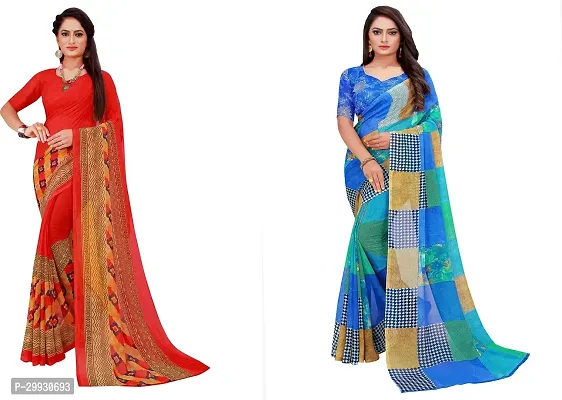 Stylish Fancy Georgette Saree With Blouse Piece Combo For Women Pack Of 2-thumb0