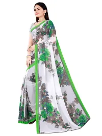 Todaydeal Women  White and Green Georgette Floral Printed Saree With Unstitched Blouse-thumb1