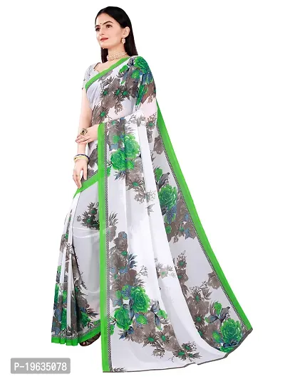 Todaydeal Women  White and Green Georgette Floral Printed Saree With Unstitched Blouse-thumb2