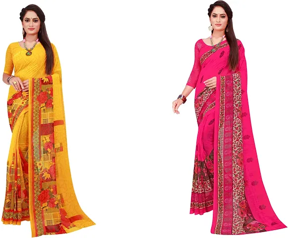 Stylish Fancy Georgette Saree With Blouse Piece Combo For Women Pack Of 2