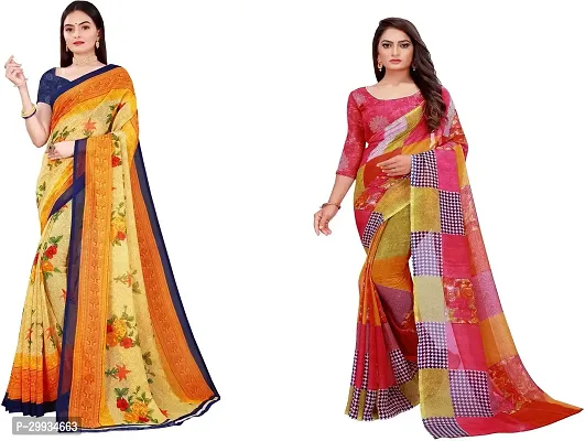 Stylish Fancy Georgette Saree With Blouse Piece Combo For Women Pack Of 2-thumb0