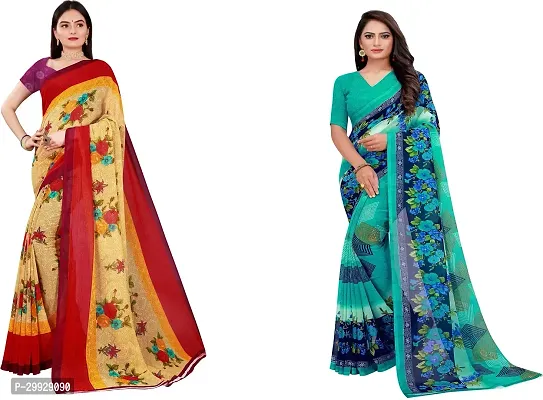 Stylish Fancy Georgette Saree With Blouse Piece Combo For Women Pack Of 2-thumb0