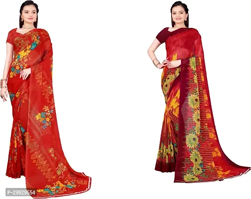 Stylish Fancy Georgette Saree With Blouse Piece Combo For Women Pack Of 2-thumb0