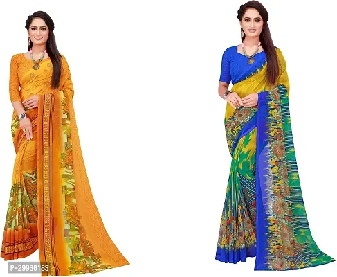 Stylish Fancy Georgette Saree With Blouse Piece Combo For Women Pack Of 2