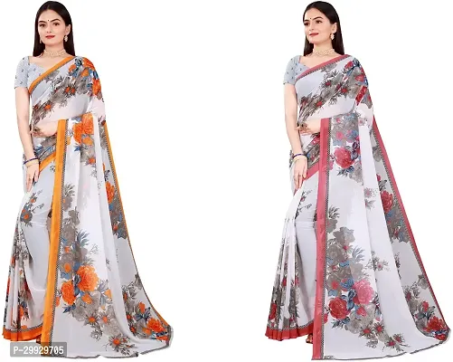 Stylish Fancy Georgette Saree With Blouse Piece Combo For Women Pack Of 2-thumb0