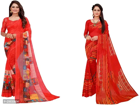 Stylish Fancy Georgette Saree With Blouse Piece Combo For Women Pack Of 2-thumb0