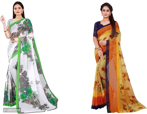 Stylish Fancy Georgette Saree With Blouse Piece Combo For Women Pack Of 2-thumb0