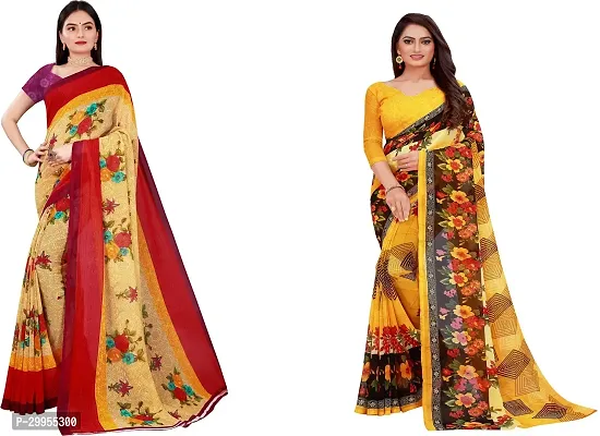 Stylish Fancy Georgette Saree With Blouse Piece For Women Pack Of 2-thumb0