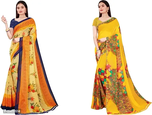 Stylish Fancy Georgette Saree With Blouse Piece Combo For Women Pack Of 2-thumb0