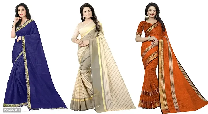 Stylish Fancy Art Silk Saree With Blouse Piece For Women Pack Of 3-thumb0