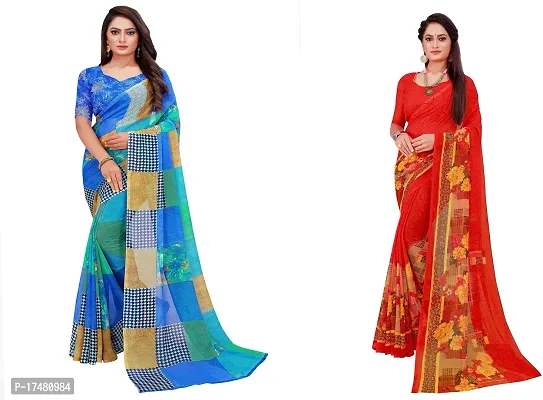 Women Stylish Georgette Printed Saree with Blouse piece