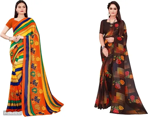 Stylish Fancy Georgette Saree With Blouse Piece Combo For Women Pack Of 2-thumb0