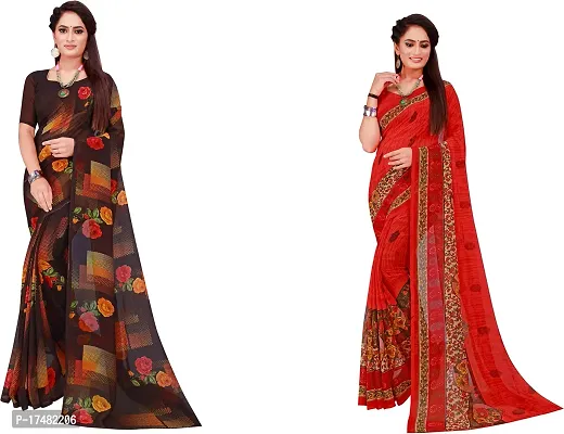 Women Stylish Georgette Printed Saree with Blouse piece