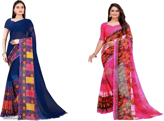 Stylish Fancy Georgette Saree With Blouse Piece For Women Pack Of 2-thumb0