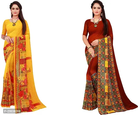 Stylish Fancy Georgette Saree With Blouse Piece Combo For Women Pack Of 2-thumb0