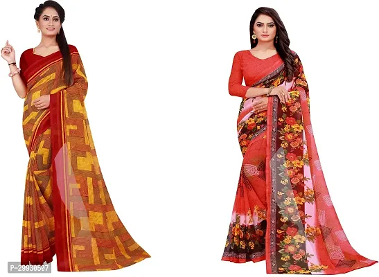 Stylish Fancy Georgette Saree With Blouse Piece Combo For Women Pack Of 2-thumb0