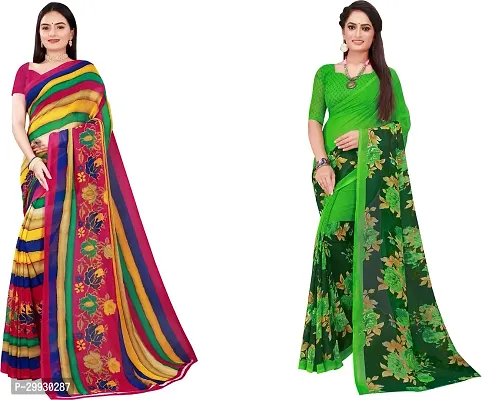 Stylish Fancy Georgette Saree With Blouse Piece Combo For Women Pack Of 2-thumb0