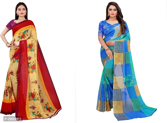 Stylish Fancy Georgette Saree With Blouse Piece Combo For Women Pack Of 2-thumb0