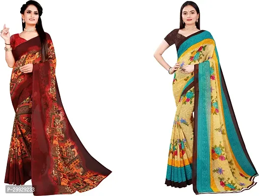 Stylish Fancy Georgette Saree With Blouse Piece Combo For Women Pack Of 2