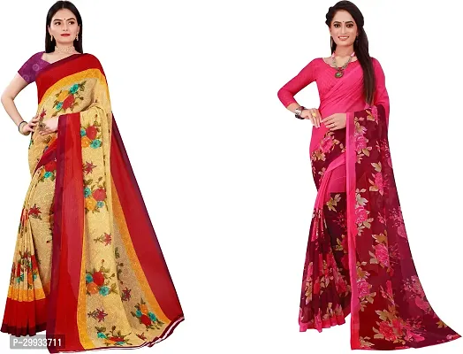 Stylish Fancy Georgette Saree With Blouse Piece Combo For Women Pack Of 2-thumb0