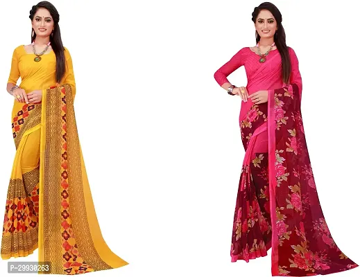 Stylish Fancy Georgette Saree With Blouse Piece Combo For Women Pack Of 2