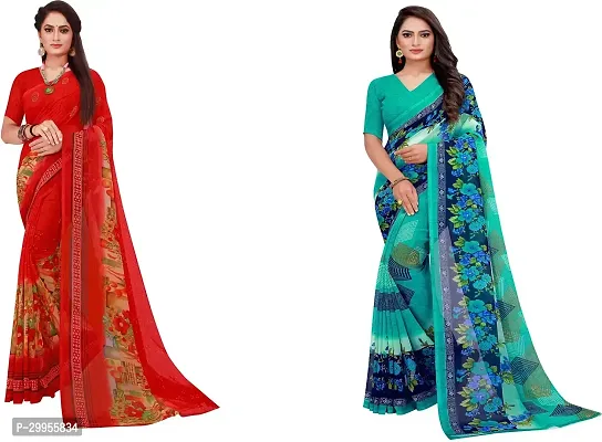 Stylish Fancy Georgette Saree With Blouse Piece For Women Pack Of 2-thumb0