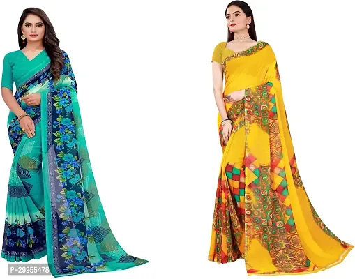 Stylish Fancy Georgette Saree With Blouse Piece For Women Pack Of 2-thumb0