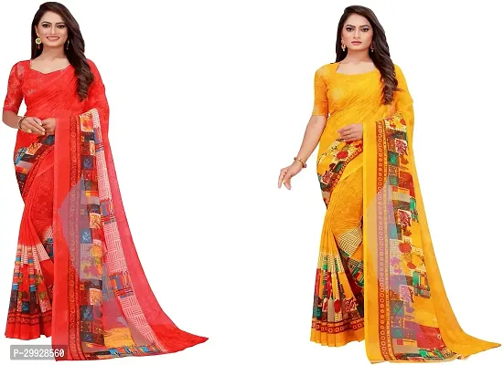 Stylish Fancy Georgette Saree With Blouse Piece Combo For Women Pack Of 2-thumb0