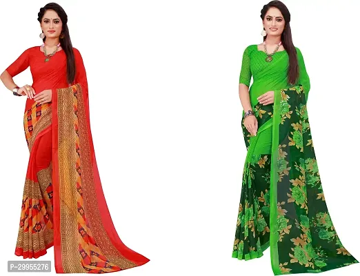 Stylish Fancy Georgette Saree With Blouse Piece For Women Pack Of 2-thumb0