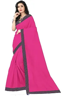 Women Stylish Cotton Blend Solid Saree with Blouse piece-thumb1