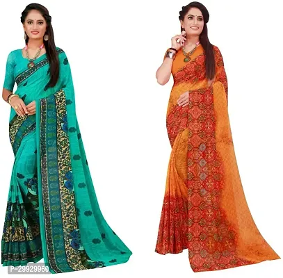 Stylish Fancy Georgette Saree With Blouse Piece Combo For Women Pack Of 2-thumb0