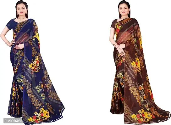 Stylish Fancy Georgette Saree With Blouse Piece For Women Pack Of 2-thumb0