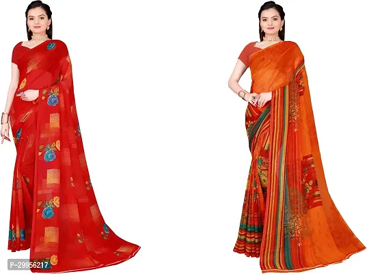 Stylish Fancy Georgette Saree With Blouse Piece For Women Pack Of 2-thumb0