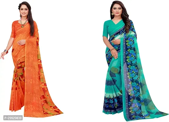 Stylish Fancy Georgette Saree With Blouse Piece Combo For Women Pack Of 2-thumb0