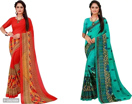 Stylish Fancy Georgette Saree With Blouse Piece Combo For Women Pack Of 2