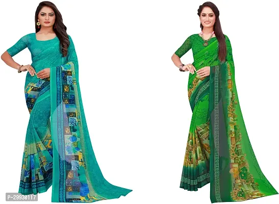 Stylish Fancy Georgette Saree With Blouse Piece Combo For Women Pack Of 2