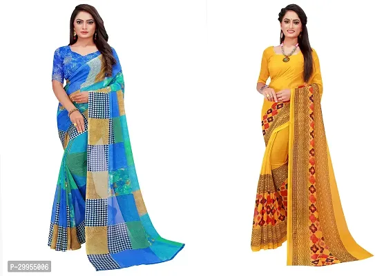 Stylish Fancy Georgette Saree With Blouse Piece For Women Pack Of 2-thumb0