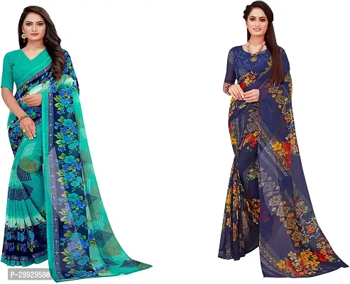 Stylish Fancy Georgette Saree With Blouse Piece Combo For Women Pack Of 2