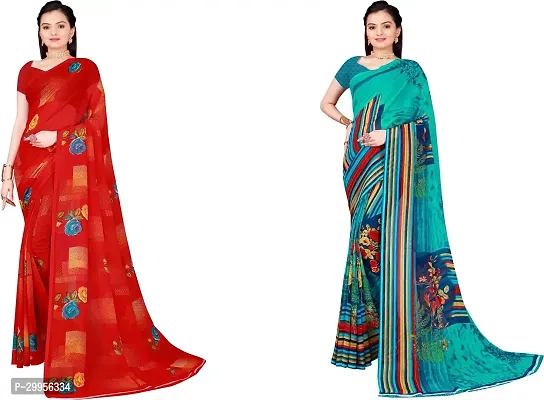 Stylish Fancy Georgette Saree With Blouse Piece For Women Pack Of 2-thumb0